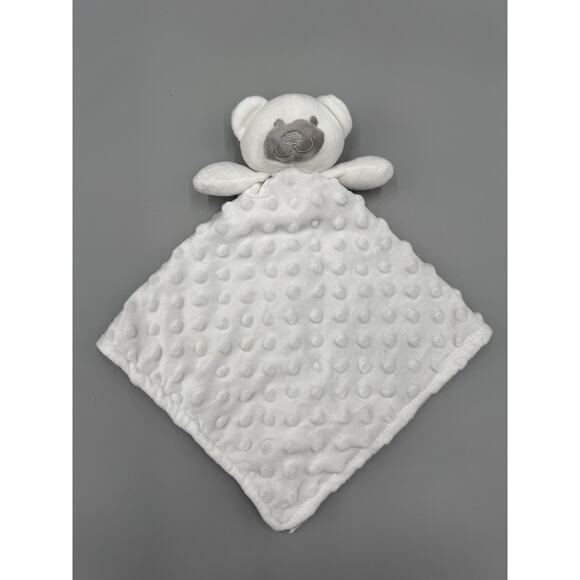 Crevent Teddy Bear Lovey Plush Baby White & Gray Security Blanket Minky Dots - Picture 1 of 7